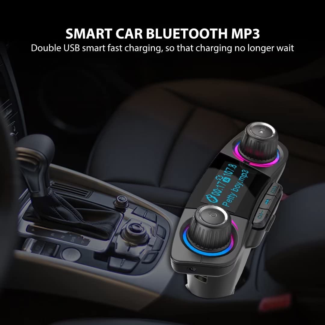 Black Bluetooth Wireless Car FM Transmitter MP3 LCD Screen for AUX Input Output