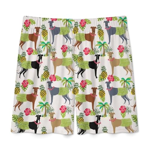 Tropical Palm Tree Hula Dancer Dog Greyhound Pattern Men's Satin Pajama Boxer Shorts Silk Feeling Lounge Sleep Underwear4