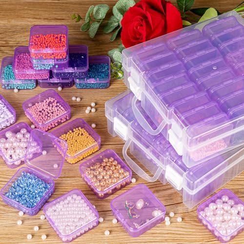 Image of Bead Organizer Box, Small Bead Storage Containers, Craft Bead Storage Box Rhinestone Organizer Storage Bead Organizers and Storage with Hinged Lid for Seeds Art Craft (2 Pack - 24 Slots Purple)