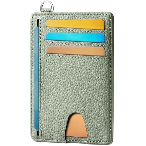 Image of Mayski Slim Wallet, Credit Card Holder for Women, Minimalist Front Pocket RFID Blocking Card Cases, Small Wallet Women Men(Litchi Green)