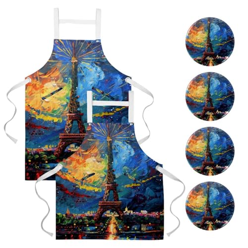 Tablier de serveuse Paris nocturne en lot de 2, l'élégance textile pour votre bistrot