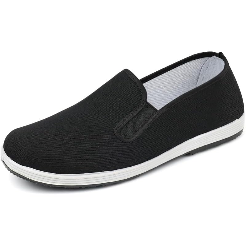 Chinese Tai Chi Kung Fu Shoes - Traditional Canvas Martial Arts, Black Rubber Sole,Classic Slip-On Canvas Shoes, Casual Comfort Walking Loafers