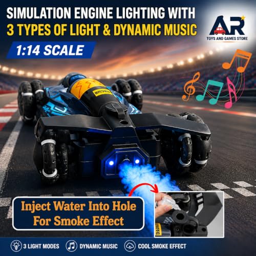 Image of RC 4x4 Formula F1 Drift Smoke Car 1:14 Scale | 2.4GHz Remote Control Racing Toy with Hand Gesture Sensor Controller | 360 Rotation Stunt | LED Glowing Lights & Music for Kids Boys Girls