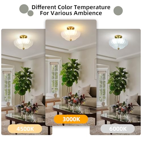 Image of Semi Flush Mount Ceiling Light,Gold Vintage Hallway Light Fixture, 11.8 Inch Scalloped Frosted Milk Glass Close to Ceiling Light for Bedroom Kitchen Living Room Bathroom Foyer, E26 Base