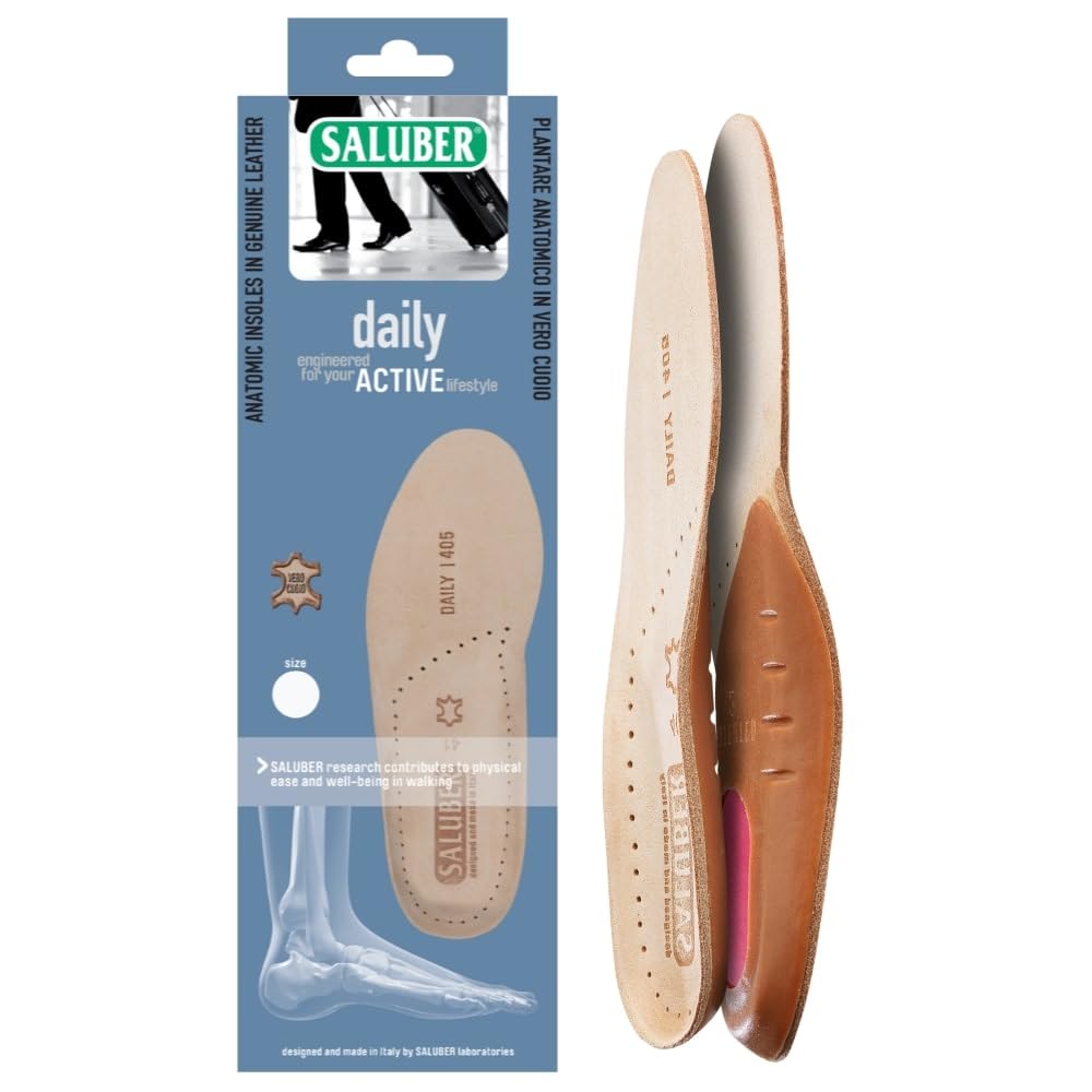 Saluber Semelles Chaussures Confort Cuir Daily 405 Homme Femme (43) | Poron+ amorti chocs, anti-odeur et transpiration, respirantes, faites main en Italie