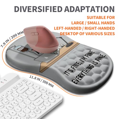 Image of Ergonomic Joint Wrist Support Mouse Pad with Memory Foam Cushion Massage Bump, Carpal Tunnel Pain Relief Mousepad Slope Design for Wrist Rest, 11.8x7.9 in, Funny Coffee Cat