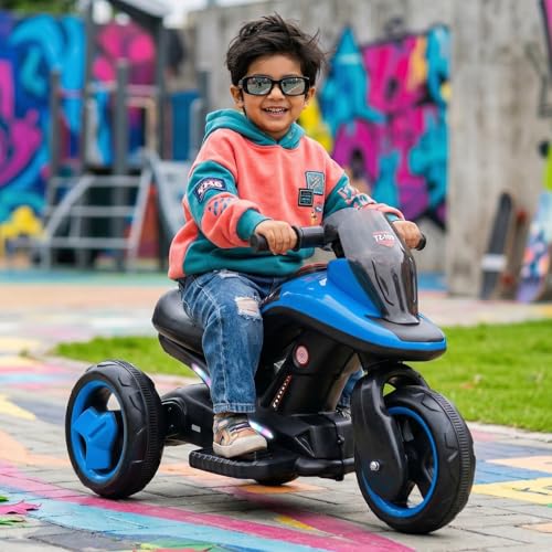 Image of Toyzone Ralph Electric Bike (Blue) | 6V Rechargeable Bike with 4.5 AH Battery | Music Player with Bluetooth, USB & AUX | 6 Months Battery Warranty | Made in India | for Kids 2-8 Years, Upto 35 Kgs