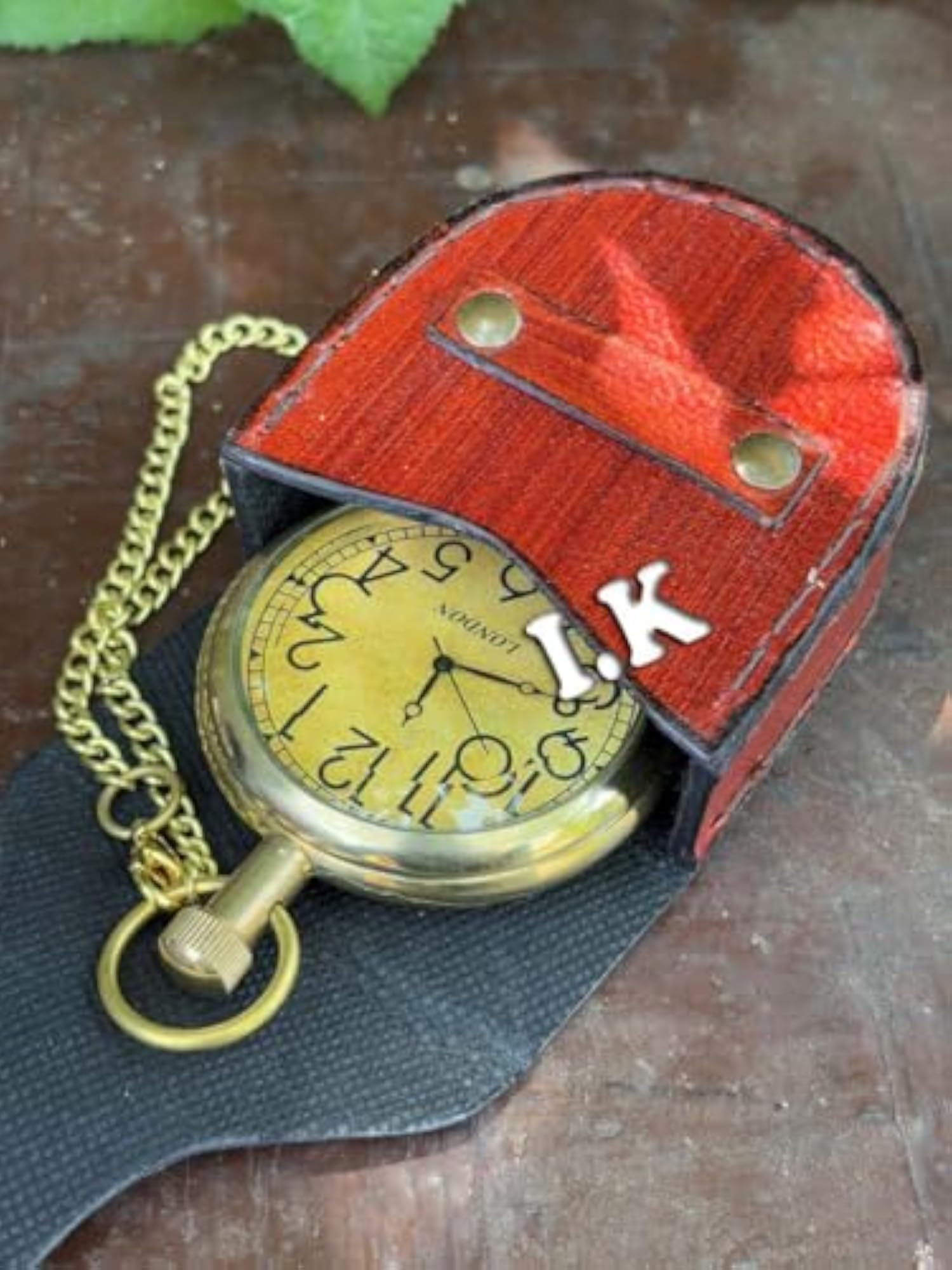 Vintage Pocket Watch for Men, Nautical Antique with Chain and Leather Case