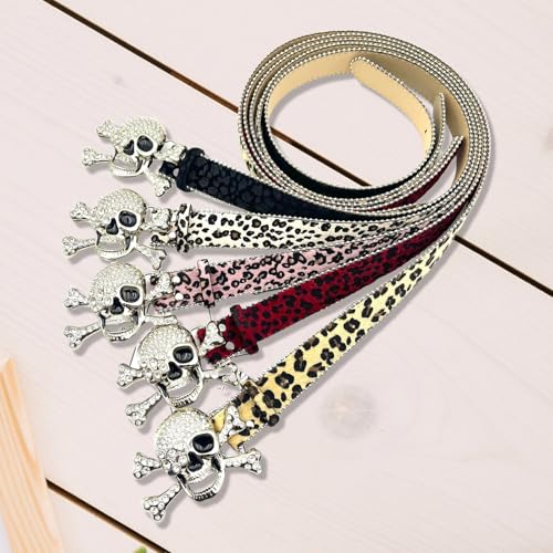 Waist Belt,Popular Rhinestones Skull Buckle Belt for Pants Animal Print Horsehair Belt for Pants Adult Unisex Waist Decoration3