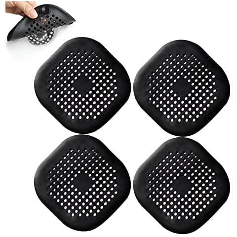 4 Pieces Shower Drain Hair Catcher Bathtub Stopper Home Drain Protectors Drain Cover with Sucker Water Trap Sink Cover for Bathroom Bathtub and Kitchen (Black) Cover