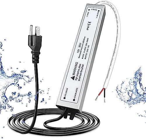 12V 30W LED Power Supply, IP67 Waterproof 12V LED Driver Transformer Adapter 110V AC to 12V DC Low Voltage Output with 3-Prong Plug 3.3 Feet Cable for LED Strip Lighting, Outdoor Use