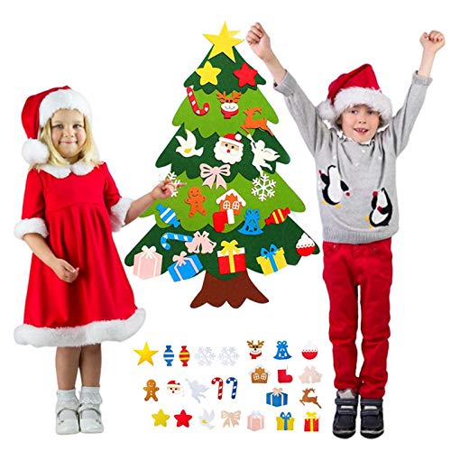 LANGYA Conjunto de árvore de Natal de feltro 3D, kit faça-você-mesmo com 25 ornamentos, decoração de