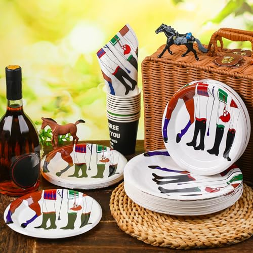 image for Yungyan 50 Pcs Derby Party Plates Disposable Paper Plates 9 Inch 7 Inc