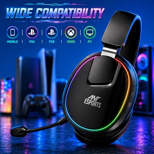 Image of Ant Esports Stealth 30 Tri-Mode Wireless Gaming Headset |Bluetooth 5.4 | 2.4GHz | Wired|50mm Drivers Detachable Mic 1200mAh Battery Durable Frame Over Ear Headphone PC PS5 PS4 Xbox Mobile Laptop Black