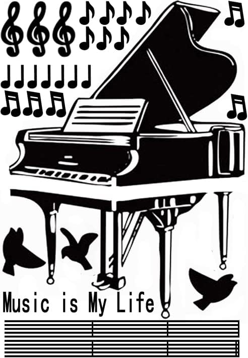 Miniatura 6 de BIBITIME Notas musicales grandes de bricolaje con decoración de pared de piano, decoración de arte de pared extraíble, 3 calcomanías de pájaros