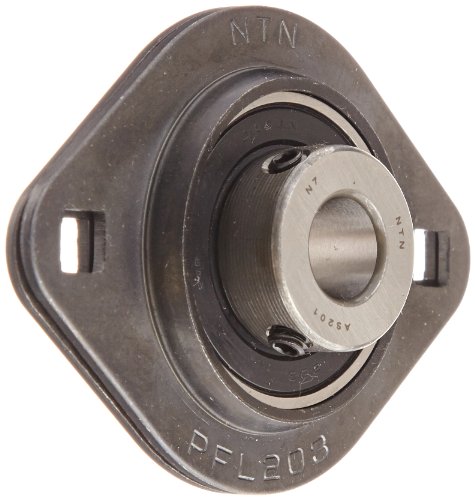 NTN ASPFL201 Light Duty Flange Bearing, 2 Bolts, Setscrew Lock, Non-Relubricatable, Contact Seals, Pressed Steel, Inch, 4-23/36