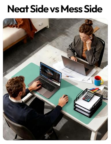 Image of YSAGi Leather Desk Protector, Office Mat, Large Mouse Mat, Non-Slip PU Leather Blotter, Laptop Desk Pad, Waterproof Writing Pad for Office and Home (Green-Blue, 47.2 inch x 23.6 inch)