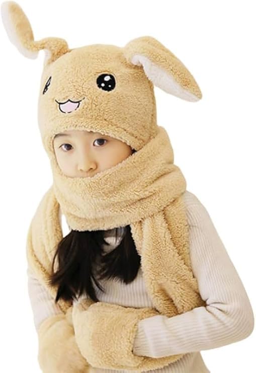 Kids Soft Knitted Winter Warm Woolen Cap with Lovely Muffler, Faux Fur Hat, Cute Panda Cartoon Earflap Hood