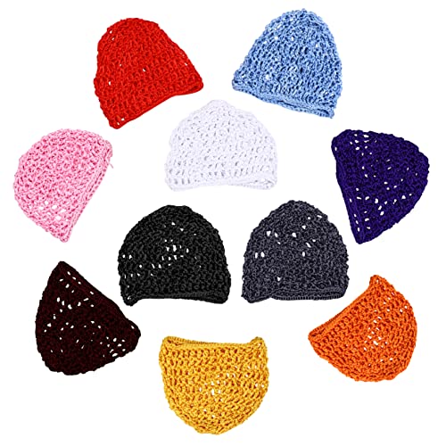 NOLITOY 10pcs Handmade Crocheted Sleep Cap for Women Silk Headband Hair Net for Wig Soft Hair Bonnet for Curly Random