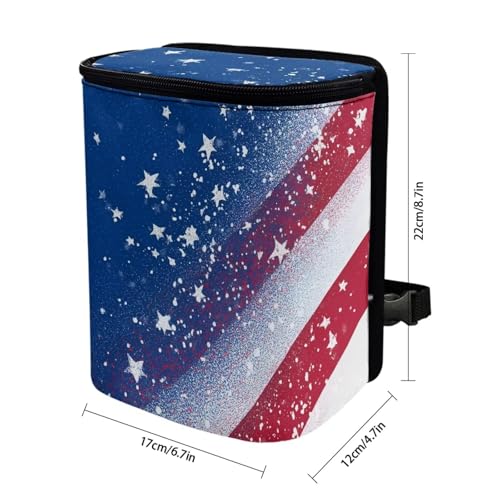 Image of Talayituse American Flag Star Print Car Trash Can with Lid, 4th of July Leak Proof Auto Trash Bag Hanging Vehicle Garbage Can Multipurpose Storage Container for Back Seat Road Trip