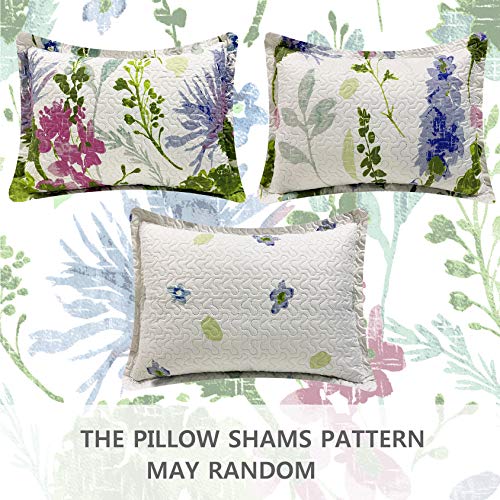Lightweight Thin Multicolor Botanical Bedspread Coverlet Set Twin Size Breathable Blue Purple Green White Flower Plant Garden Quilts Bed Cover Floral Bedding With 2 Standard Random Pillow Shams #TOP4