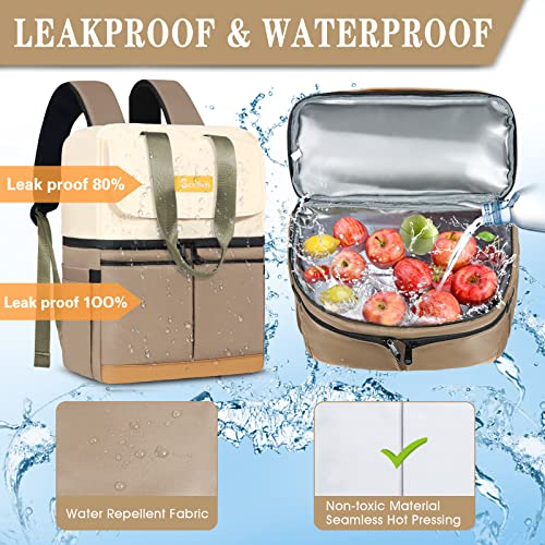 Image of Scothen Backpack Cooler with Double Decker & 12 Ice Packs- Keeps 36 Cans Cold for Up to 24 Hours- Waterproof & Leak Proof Insulated Cooler Backpack- Stylish Cooler Bookbag for Women Travel Work Beach
