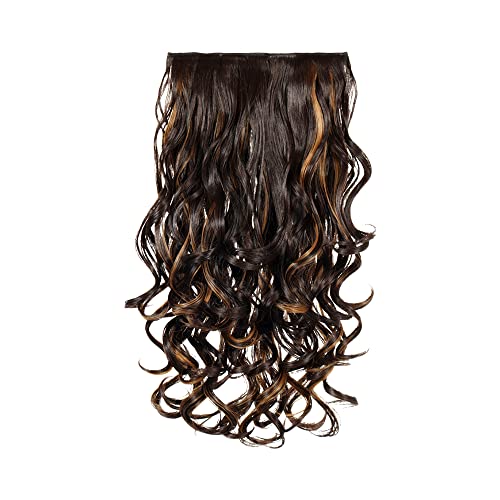 Image of KIS Synthetic Wavy Hair Extensions with 4 Clip-in for Women, Highlight Gold | 18 Inches, Natural, Soft Heat Resistant Hair, Thick Washable Reusable, Artificial Hair Clip on Extension for Bridal, Wedding