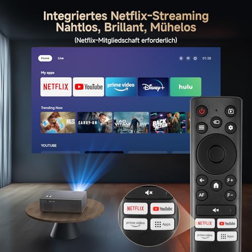 4K Smart Beamer kompatibel mit Netflix-App, Kinoähnlichem Sound & HDR | KOGATA Auto-Fokus, 6D Keystone, WiFi 6 & Bluetooth | Heimkino Projektor für Garten & Streaming ohne TV-Stick – Bild 4