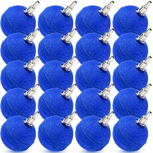 Image of Reginary 20 Pcs Air Stones 2 Inch for Aquariums, Ponds, Hydroponics, Ball Oxygen Bubbler Diffuser Stone Bubble Aerator for Air Pump, Fish Tank, Bucket, and DWC Reservoirs (Blue)