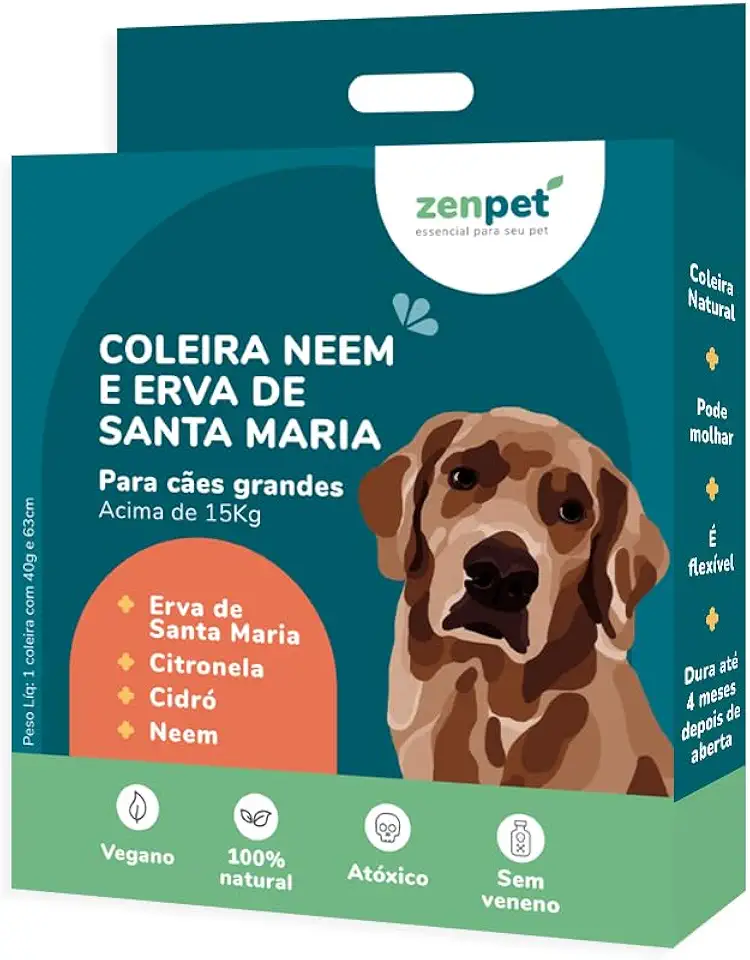 Coleira Neem e Erva de Santa Maria para Cães Grandes Zenpet