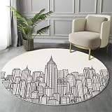MIATCENRT Alfombra Infantil Redonda, 120cm, Diseño de Dibujo Lineal Minimalista del Horizonte De La Ciudad, Suave Acogedora, Alfombra para Salón Dormitorio Habitación Infantil, Fina Fácil de Limpiar