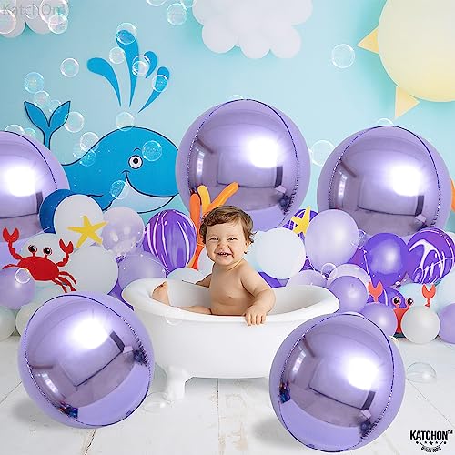 Image of KatchOn, Big Purple Mylar Balloons - 22 Inch, Pack of 6 | Round 4D Metallic Lavender Balloon for Purple Party Decorations | Metallic Balloons for Anniversary | Unicorn, Mermaid Birthday Decorations