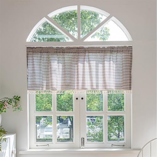 Odot Cortinas Cocina, Cortinas Semitransparente Moderno y Visillos Cortos para Ventanas, 1 Panel Cortina Cocina, para Salón Lavadero Baño y Pequeñas Ventanas (Rayas Azules,150x46cm)