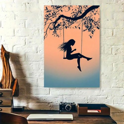 Tableau silhouette sur toile coucher de soleil Trdmcfbn 40x50 cm avec cadre pour salon