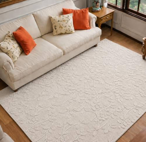 Image of HOMETHREADS Premium Plush Soft 2-Layer Faux Rabbit Fur Embossed Carpet, Washable Area Rug with Anti-Skid Backing for Living Room, Bedroom, Hall & Office, Ultra Soft Floor Carpet(Cream, 4' x 6' Feet)