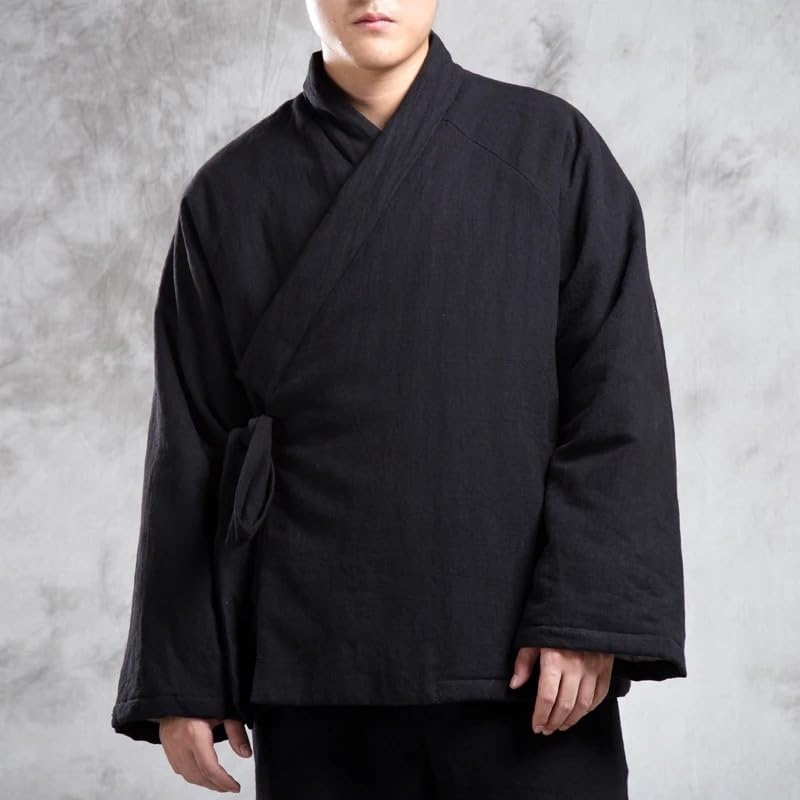 Autumn Winter Chinese Style Warm Linen Padded Coat Jackets Men Casual Tang Suit Overcoat Male Thick Hanfu3