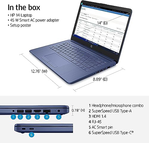 Image of HP 14 inch Laptop Stream Ultral Light for Students and Business, Intel Celeron N4120, 8GB RAM, 192GB Storage (64GB eMMC+128GB Ghost Manta SD Card), 1 Year Office 365, HDMI, WiFi, USB-A&C, Win 11