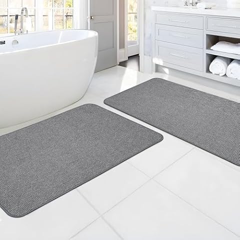 Bathroom Rugs Sets 2 Pieces,Ultra Thin Bath Rugs,Rubber Bath Mats for Bathroom Quick Dry,Washable,Fit Under Door,Bath Mat for Bathroom Floor,Shower,Sink(Includes 17"x35"+20"x24" Bath Rug Cover
