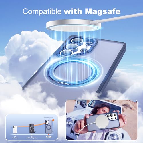Image of for Samsung Galaxy S25 Ultra Case with 360Rotatable Magnetic Ring Stand Compatible with Mag-Safe Military Protection Shockproof Matte Translucent Phone Cases for S25 Ultra 6.9 inch,Blue