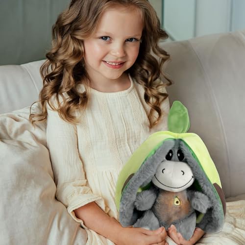 AOUZOVLI Atmendes Kuscheltier, Schlafender Plüsch Esel, Unsichtbarer Klettverschluss zum Einfachen Abnehmen und Waschen, Simuliert das Saugen, Begleitet Kinder in Einen Ruhigen Schlaf