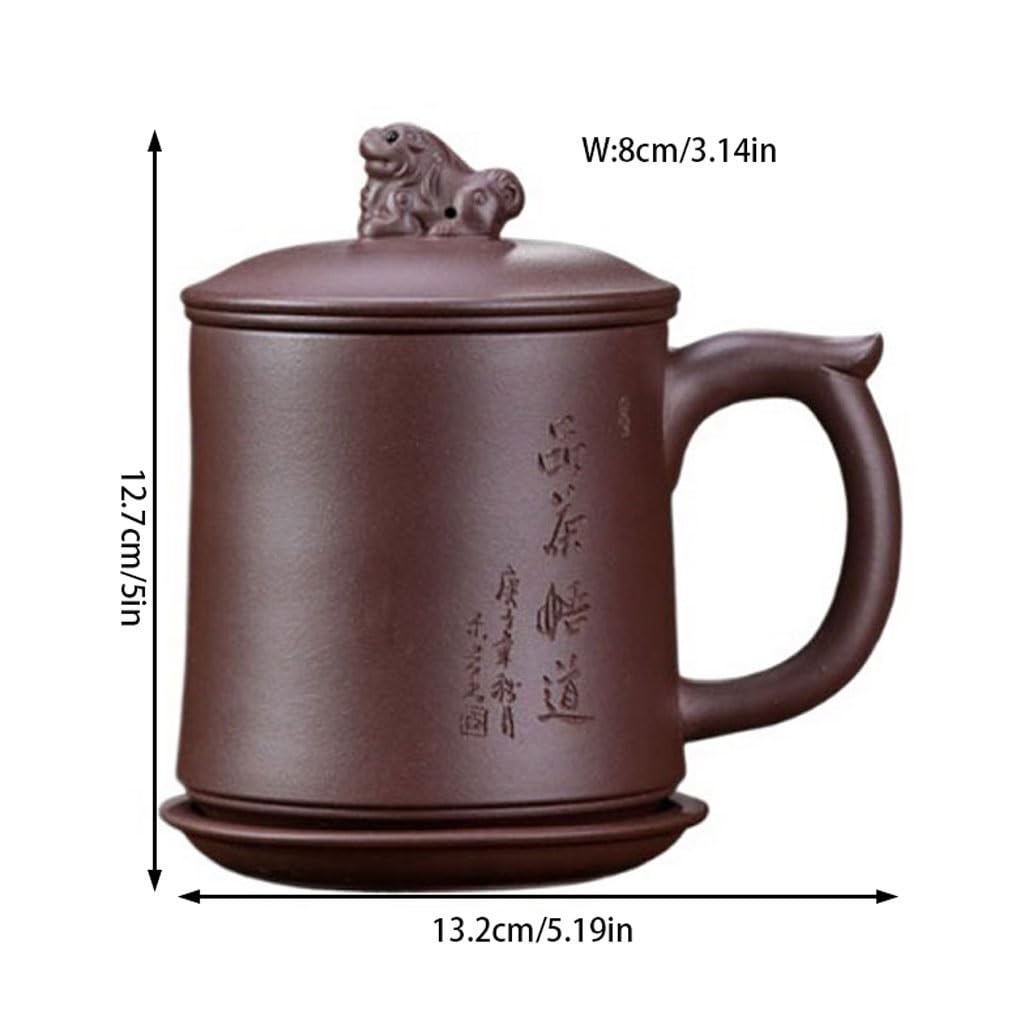 Tasse à Thé Tasse en Argile Tasse de Sable Violet Grande capacité 400 ML avec Couvercle Doublure filtrante Tasse à thé en Sable Violet Faite à la Main for Hommes Diffuseur de Thé