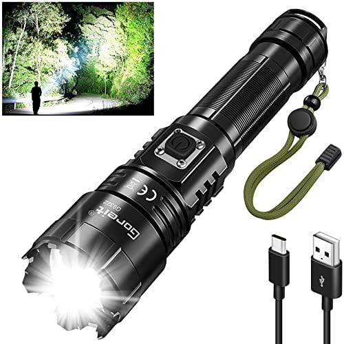 Goreit Flashlights High Lumens Rechargeable, 20000 Lumen XHP70.2 LED Flashlight USB Super Bright Flash Lights, High Powered Handheld Flashlights for Emergencies Camping, IP67 Waterproof, Zoomable