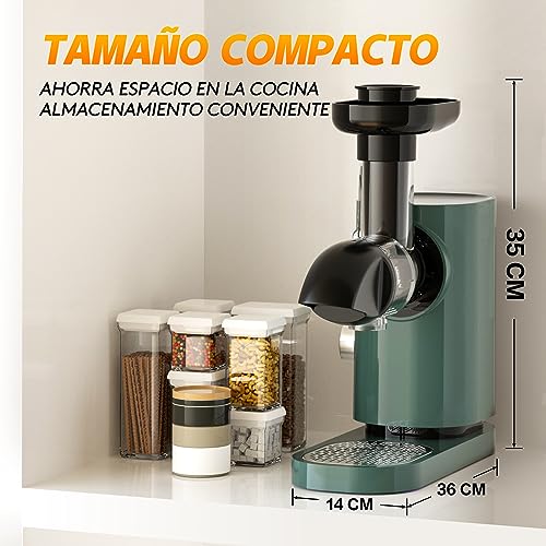 Aobosi Licuadora prensado en frio, Extractor de zumos y frutas con motor silencioso, vaso para zumo y cepillo de limpieza, sin BPA (150 vatios/verde)