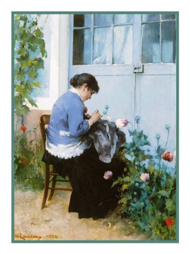 Orenco Originals Swedish Artist Carl Larsson Woman Sewing In The Garden Counted Cross Stitch Pattern #TOP28