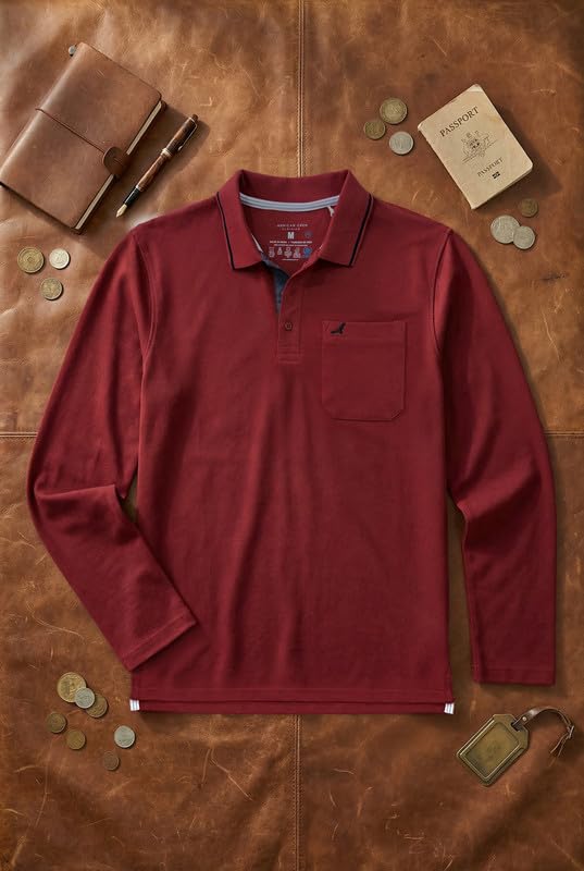 Image of AMERICAN CREW Full Sleeves Polo Collar T-Shirt with Pocket for Men