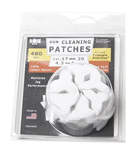 BoreSmith Triangle Patches, Cal 17 thru 20, Premium Gun Cleaning Patches, clamshell