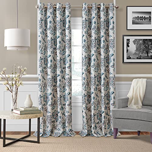 Elrene Single Panel Window Curtain Drape, Polyester, Blue/Taupe, 52 in x 95 in, W 52" x L 95" (1 Panels)