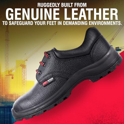 Image of Dakota Derby Black Safety Shoes for Men | Low Cut Genuine Leather Safety Shoes Light Weight with Ankle Length | Multi-Purpose Footwear | BIS Industrial Safety Shoe with Steel Toe Cap