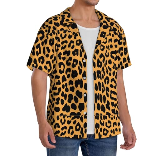 Leopard Print Print Men's Pocket Hawaiian Shirts â€“ Short Sleeve Casual Beachwear for Summer S-4XL4