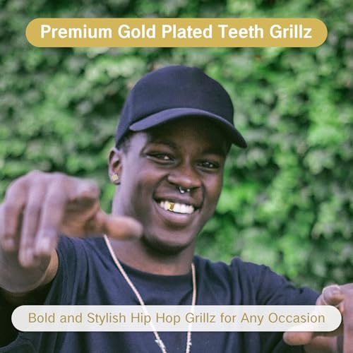 4PCS Gold Grills for Teeth Single Tooth Cap Gold Caps for Women and Men Hip Hop Grillz Dental Mouth Piece Fake Open Face Grills Kit Stylish Golds for Girls Painted Hip Hop Accessories4